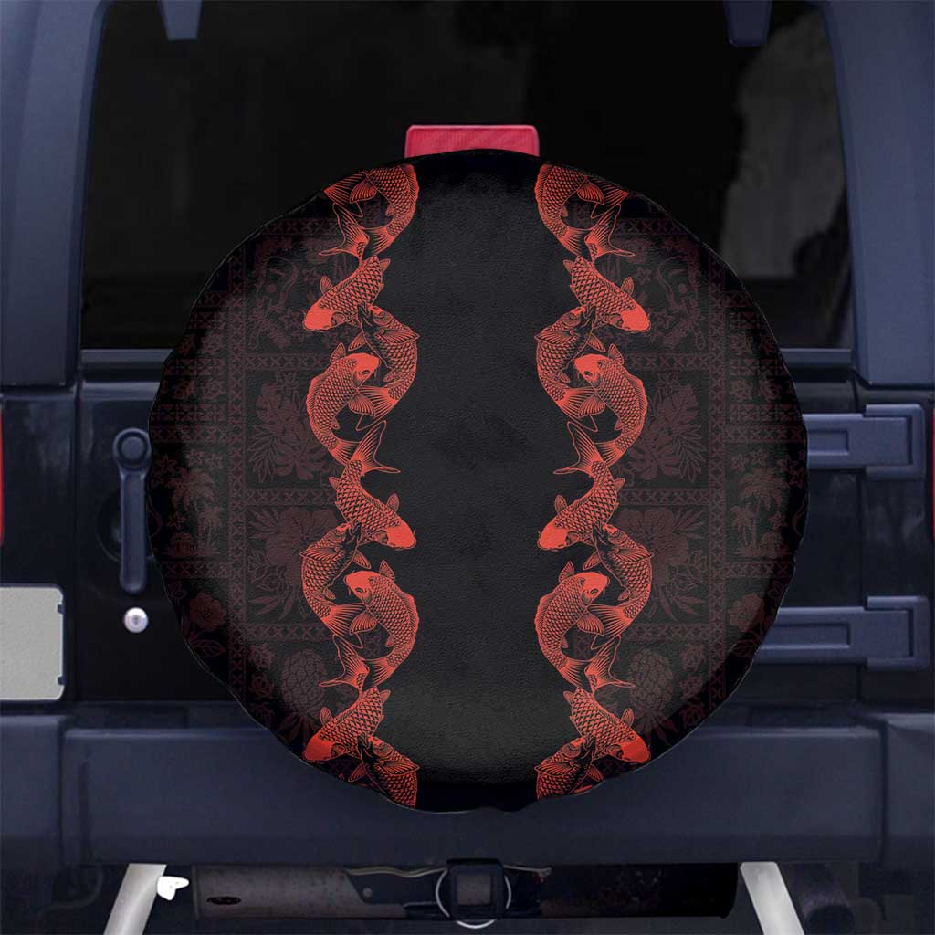 Hawaii Japan Koi Fish Red Spare Tire Cover Tapa Pattern LT01 No hole Red - Polynesian Pride