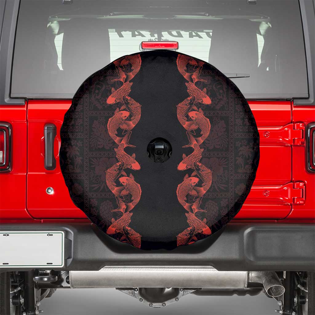 Hawaii Japan Koi Fish Red Spare Tire Cover Tapa Pattern LT01 - Polynesian Pride