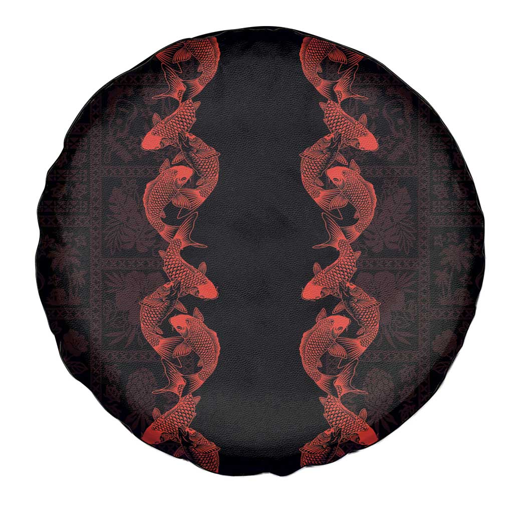 Hawaii Japan Koi Fish Red Spare Tire Cover Tapa Pattern LT01 - Polynesian Pride