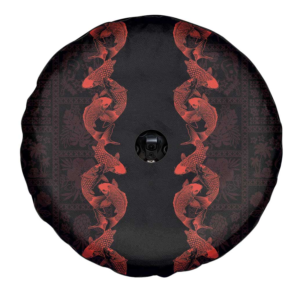 Hawaii Japan Koi Fish Red Spare Tire Cover Tapa Pattern LT01 - Polynesian Pride