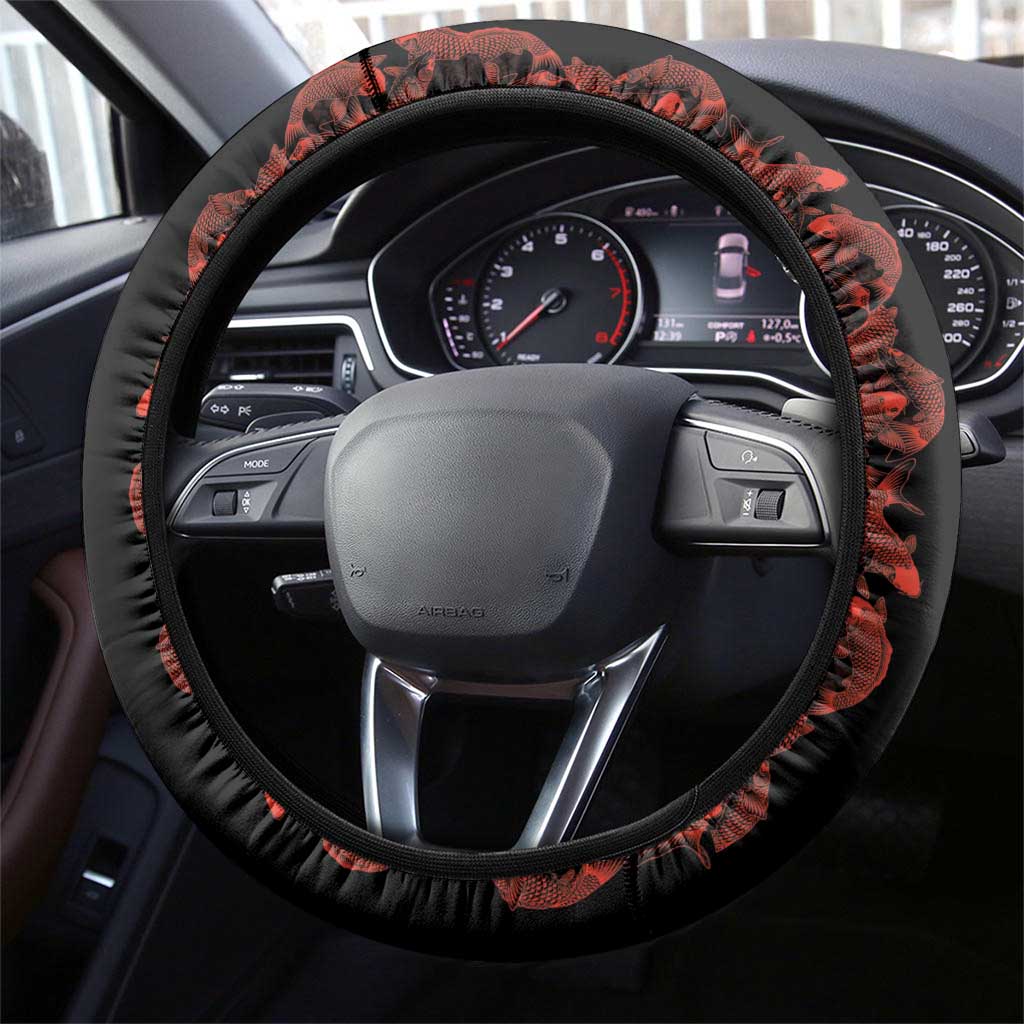 Hawaii Japan Koi Fish Red Steering Wheel Cover Tapa Pattern LT01 - Polynesian Pride