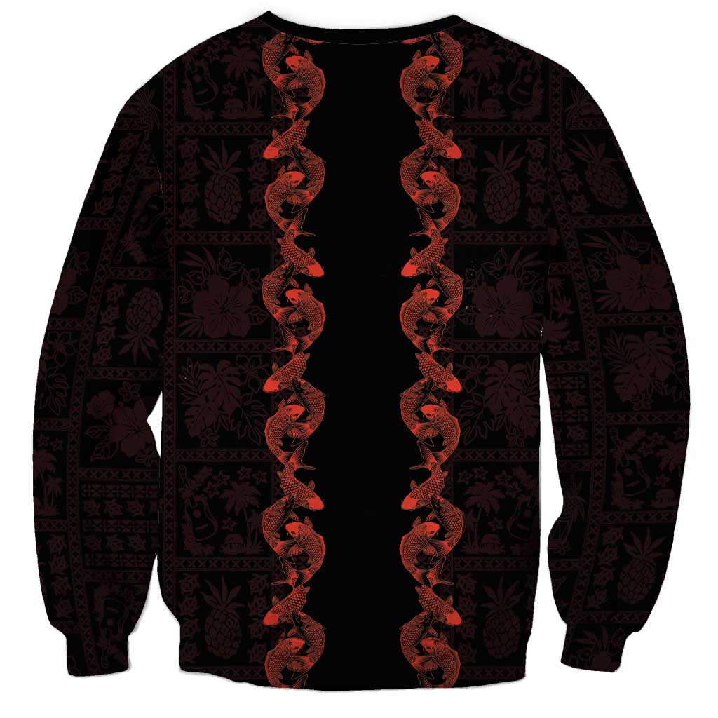 Hawaii Japan Koi Fish Red Sweatshirt Tapa Pattern - Polynesian Pride