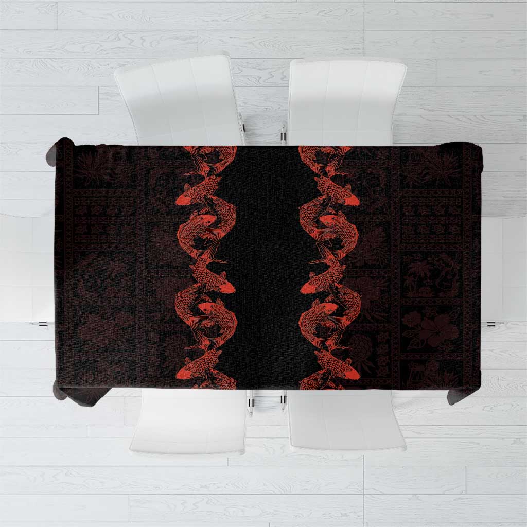 Hawaii Japan Koi Fish Red Tablecloth Tapa Pattern - Polynesian Pride