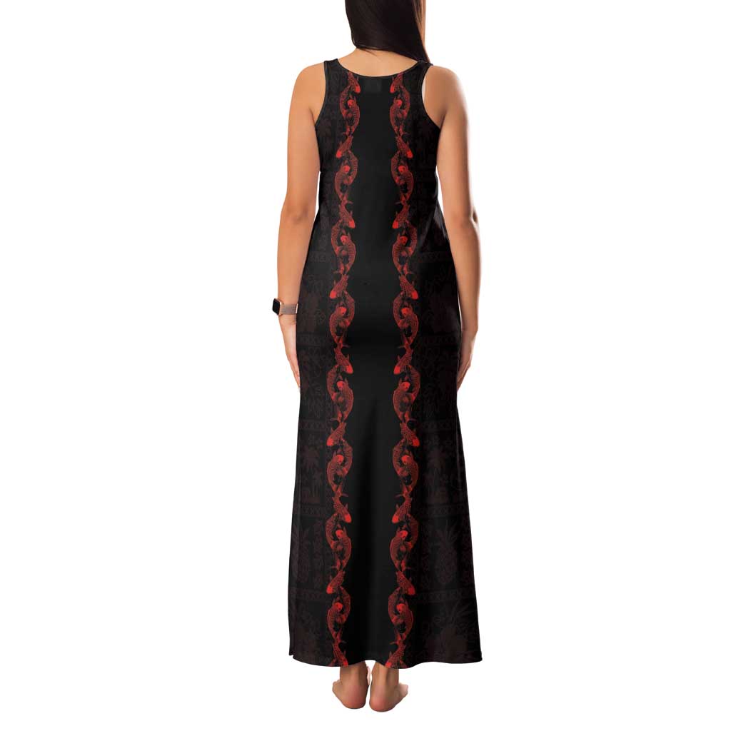 Hawaii Japan Koi Fish Red Tank Maxi Dress Tapa Pattern LT01 - Polynesian Pride
