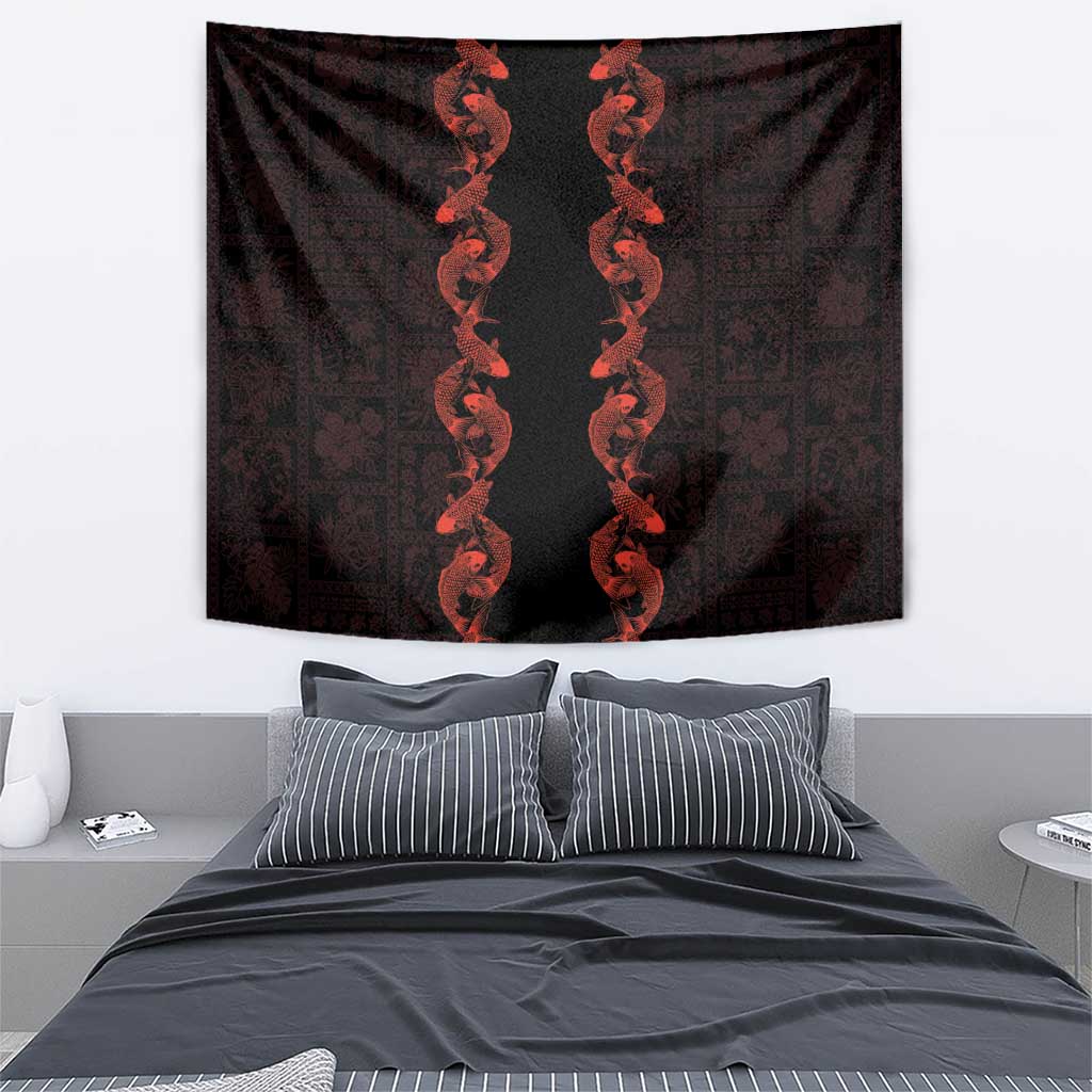 Hawaii Japan Koi Fish Red Tapestry Tapa Pattern LT01 - Polynesian Pride