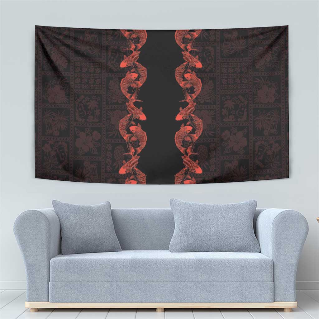 Hawaii Japan Koi Fish Red Tapestry Tapa Pattern LT01 - Polynesian Pride
