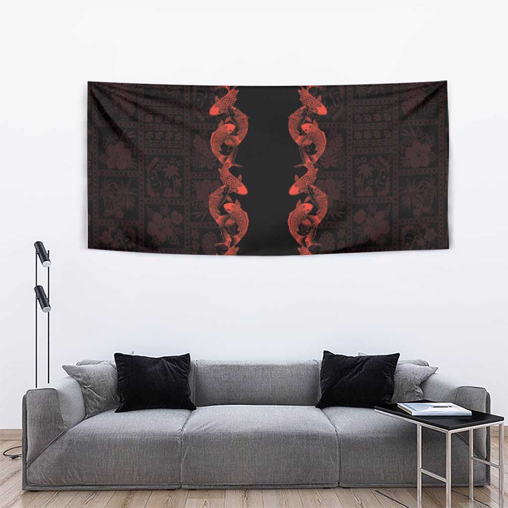 Hawaii Japan Koi Fish Red Tapestry Tapa Pattern LT01 - Polynesian Pride