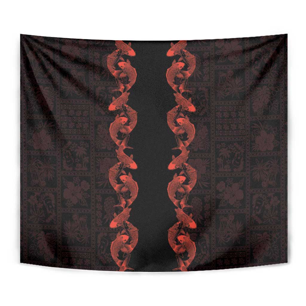 Hawaii Japan Koi Fish Red Tapestry Tapa Pattern LT01 - Polynesian Pride