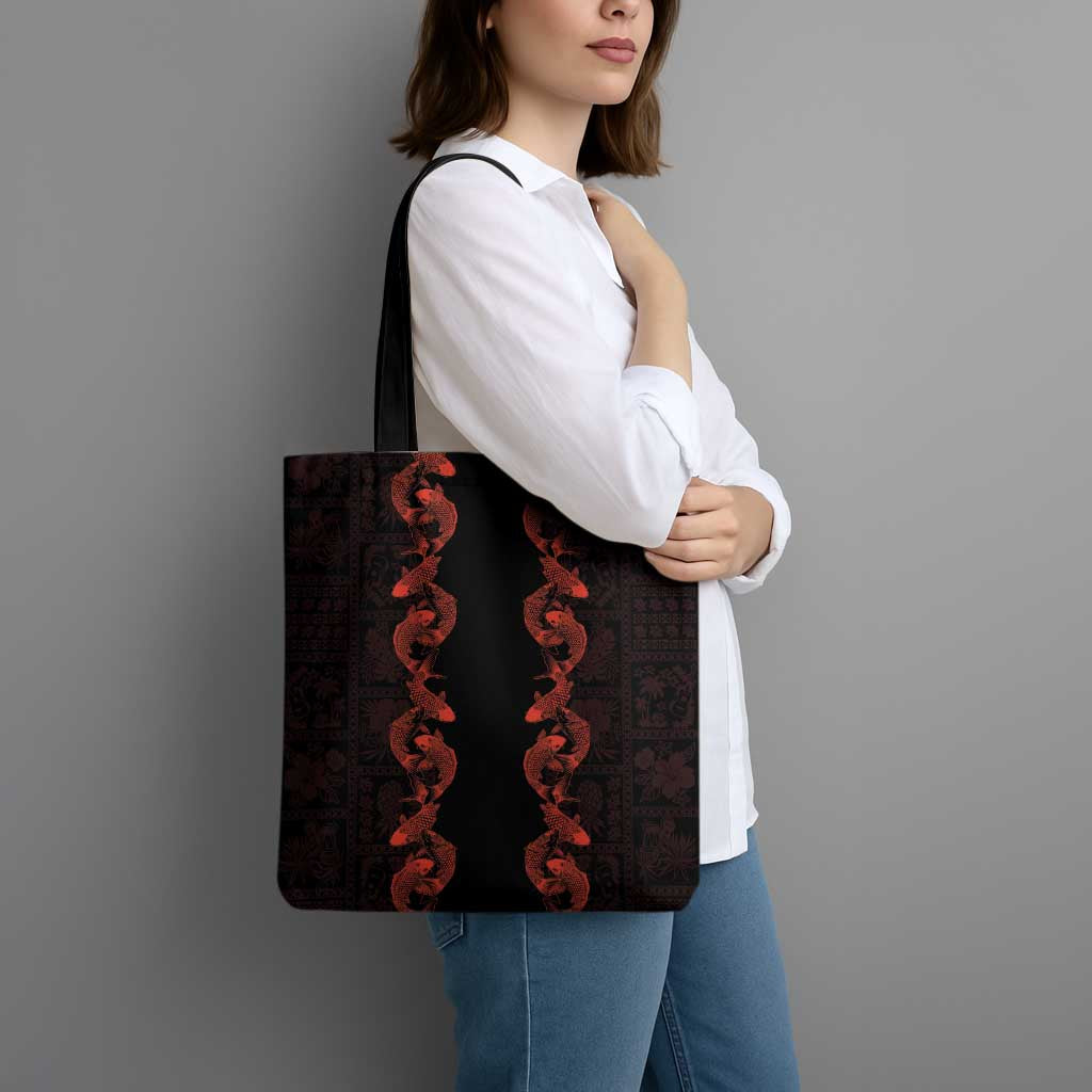 Hawaii Japan Koi Fish Red Tote Bag Tapa Pattern LT01 - Polynesian Pride