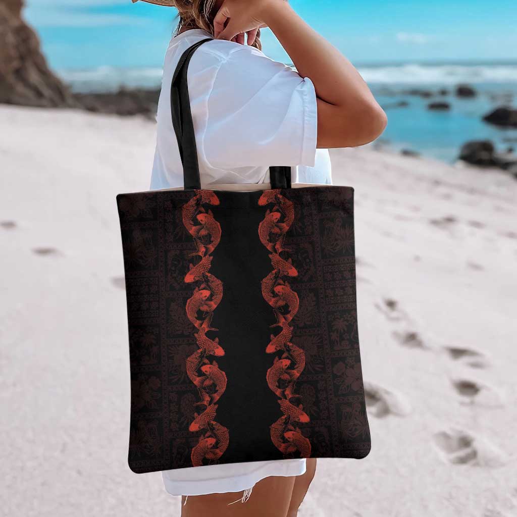Hawaii Japan Koi Fish Red Tote Bag Tapa Pattern LT01 - Polynesian Pride