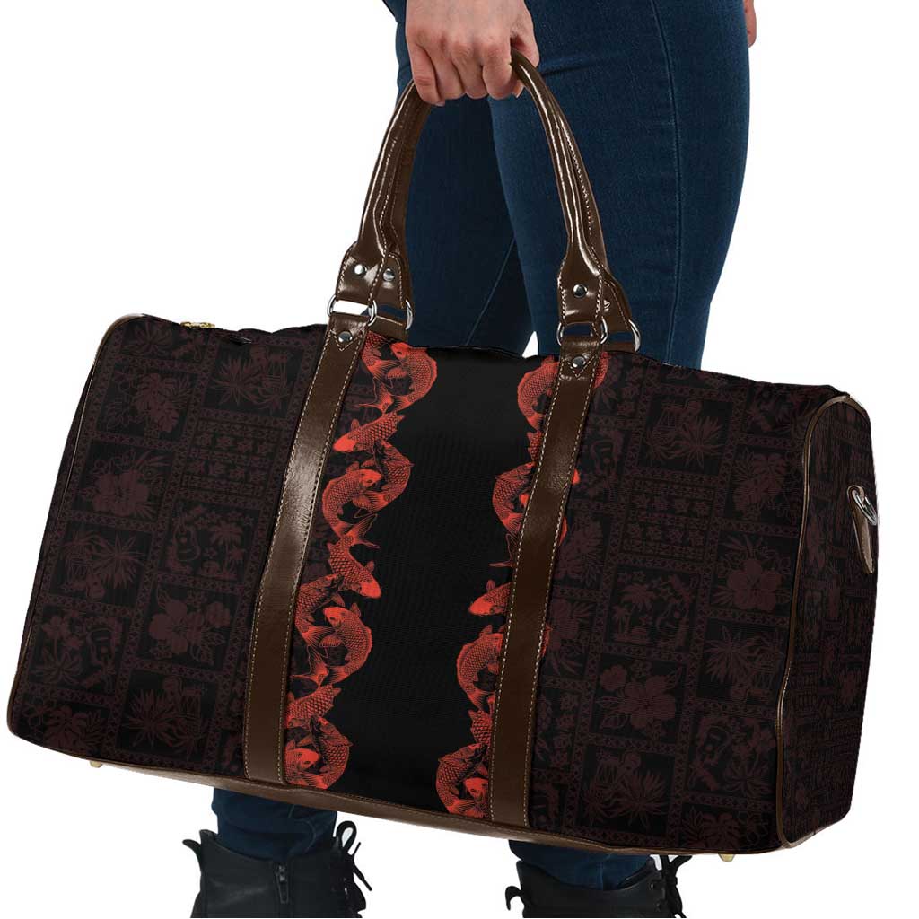 Hawaii Japan Koi Fish Red Travel Bag Tapa Pattern LT01 - Polynesian Pride