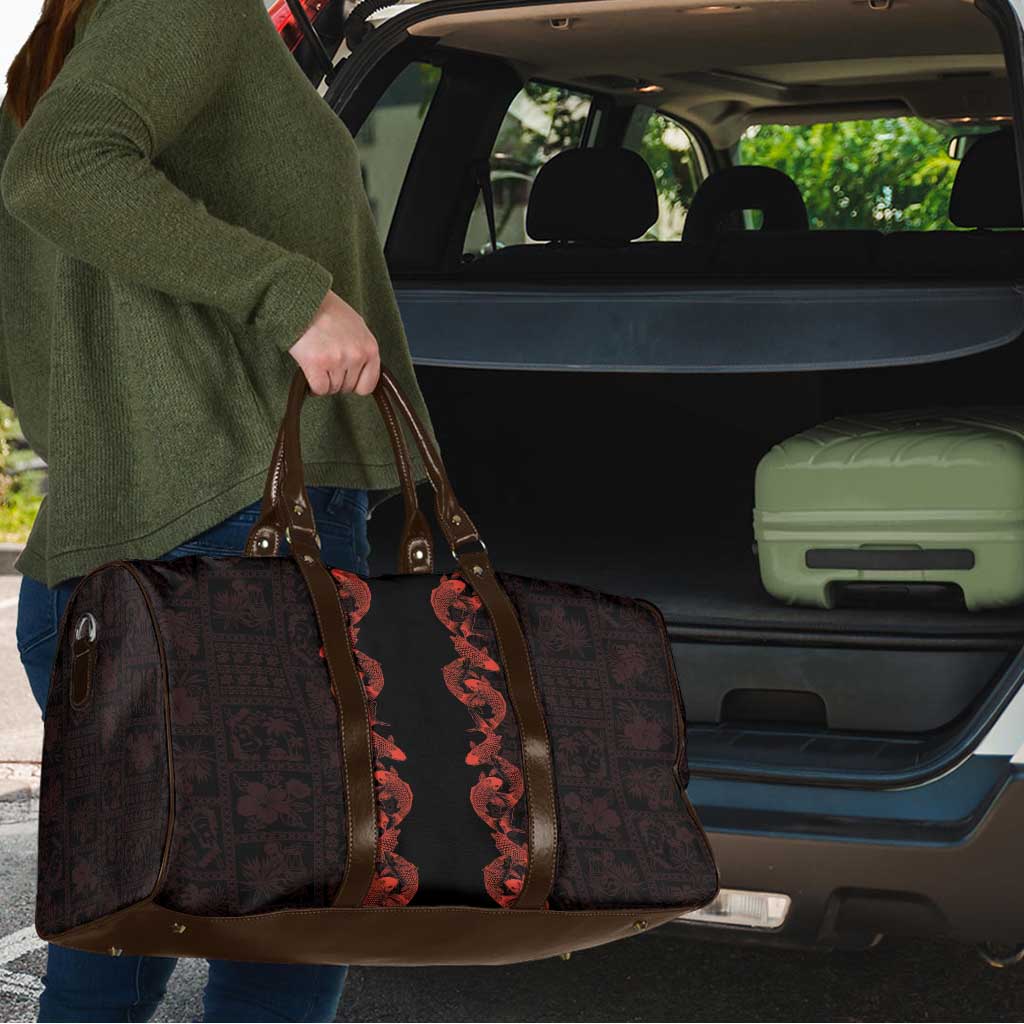 Hawaii Japan Koi Fish Red Travel Bag Tapa Pattern LT01 - Polynesian Pride