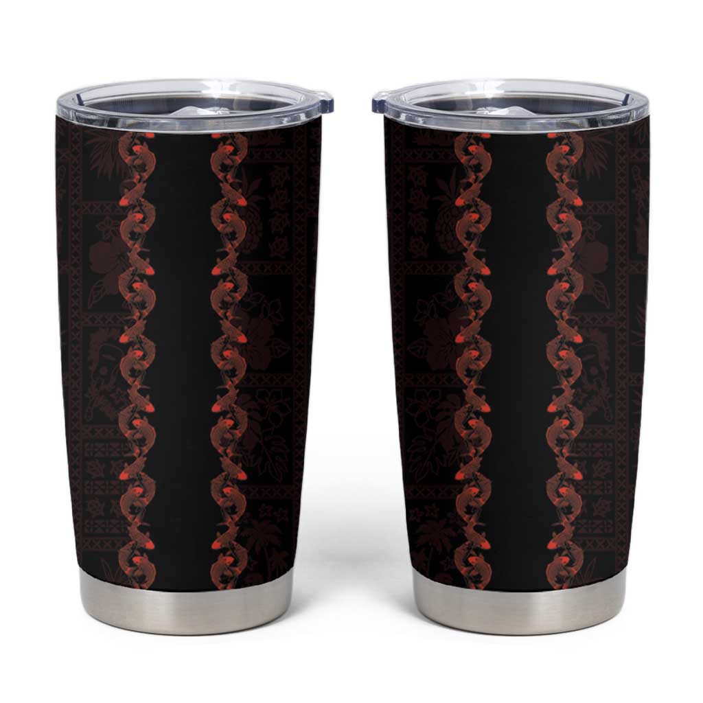 Hawaii Japan Koi Fish Red Tumbler Cup Tapa Pattern LT01 Red - Polynesian Pride