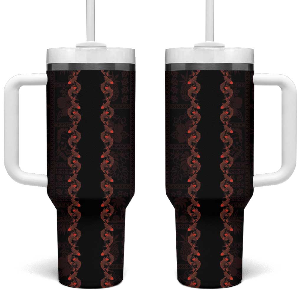 Hawaii Japan Koi Fish Red Tumbler With Handle Tapa Pattern LT01 One Size: 40 oz Red - Polynesian Pride
