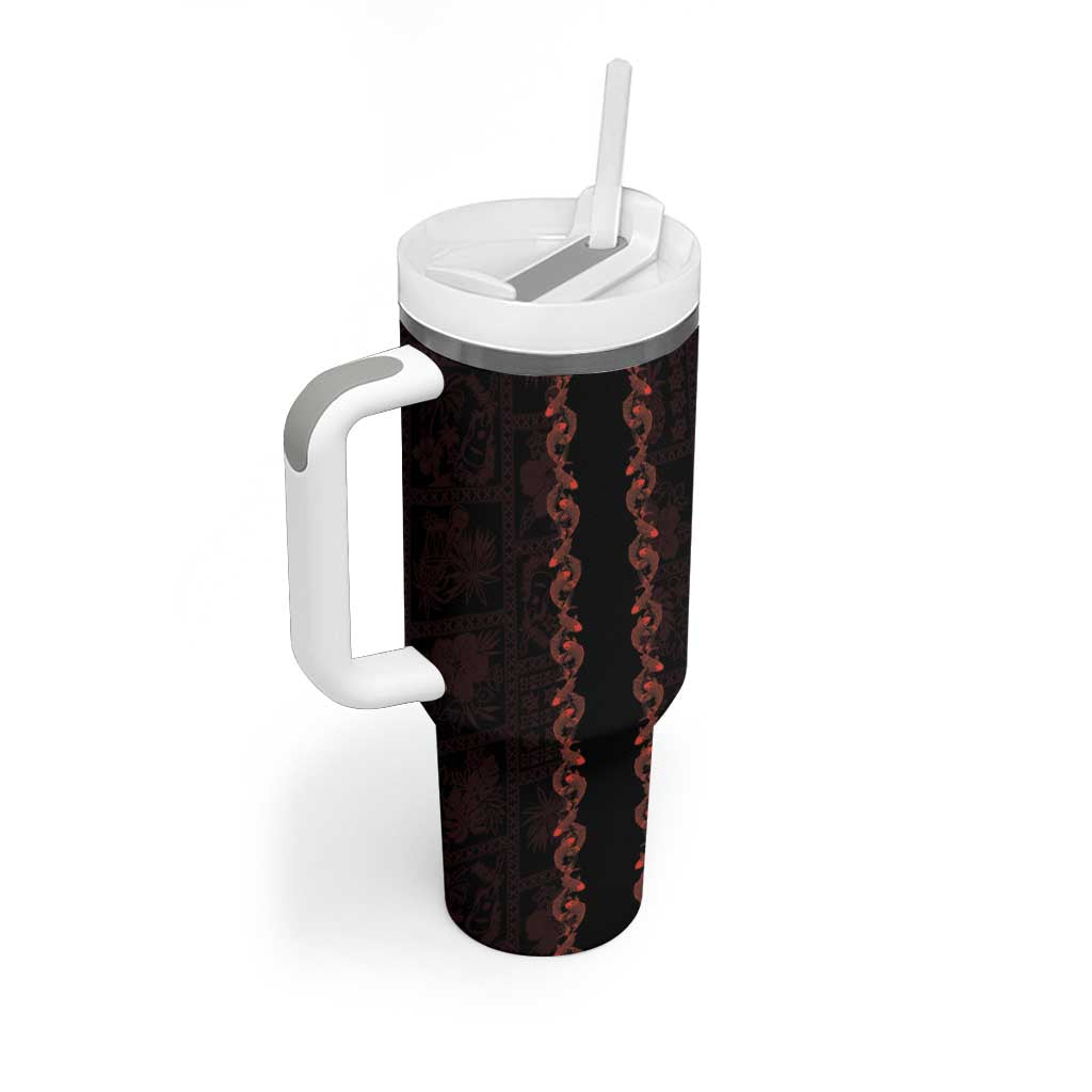 Hawaii Japan Koi Fish Red Tumbler With Handle Tapa Pattern LT01 - Polynesian Pride