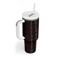 Hawaii Japan Koi Fish Red Tumbler With Handle Tapa Pattern LT01 - Polynesian Pride