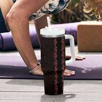 Hawaii Japan Koi Fish Red Tumbler With Handle Tapa Pattern LT01 - Polynesian Pride