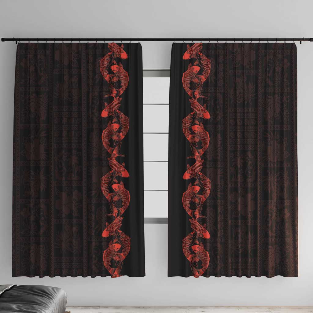 Hawaii Japan Koi Fish Red Window Curtain Tapa Pattern LT01 With Hooks Red - Polynesian Pride