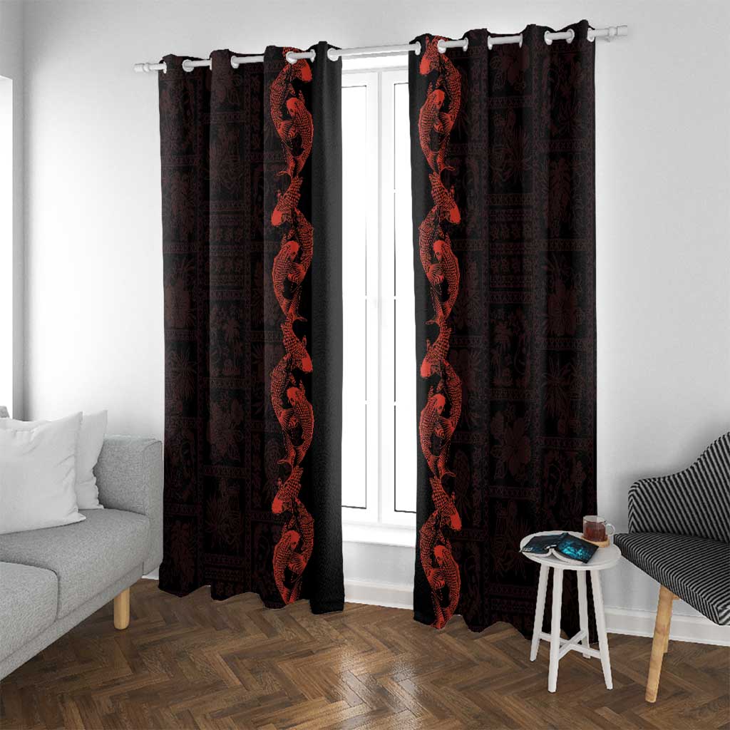 Hawaii Japan Koi Fish Red Window Curtain Tapa Pattern LT01 With Grommets Red - Polynesian Pride