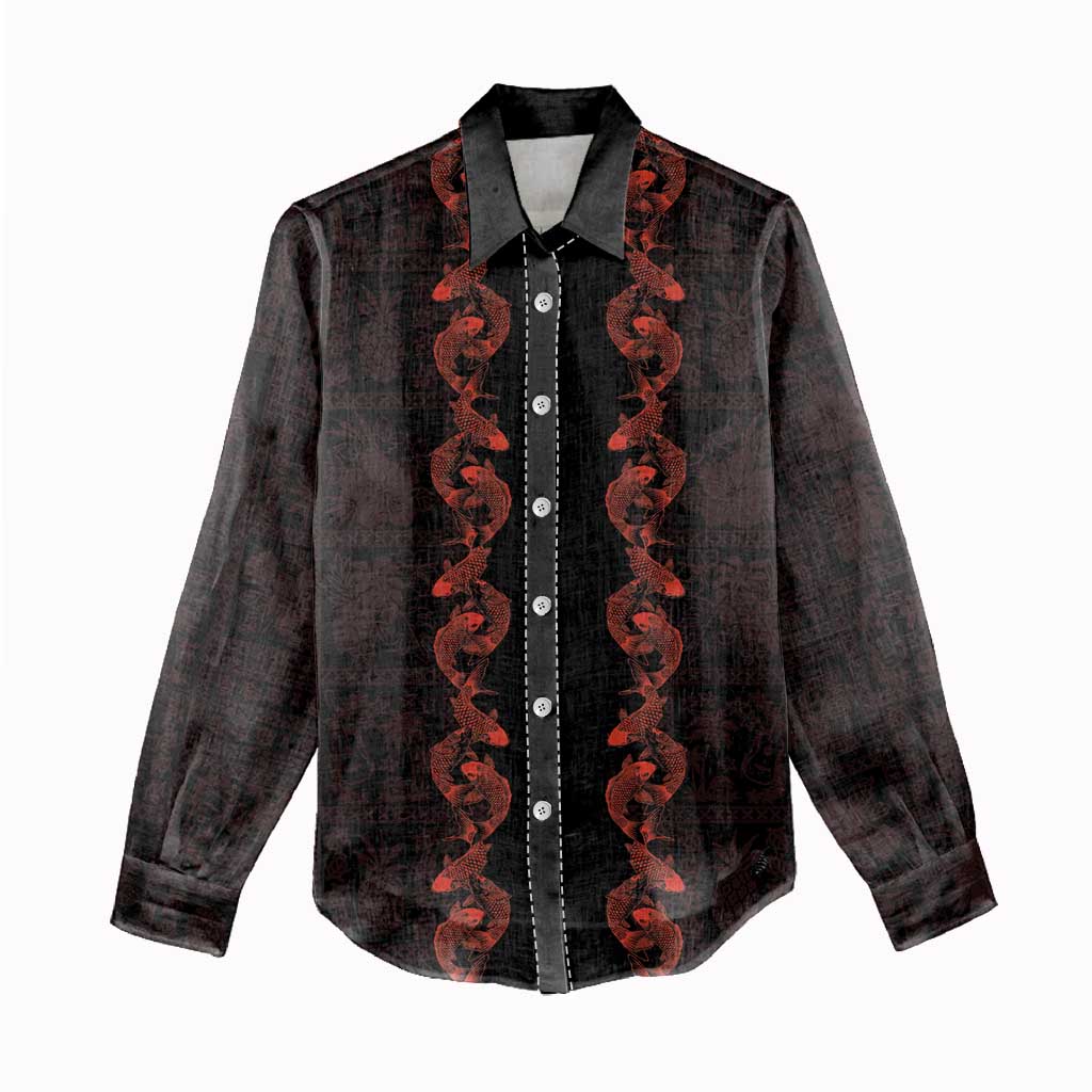 Hawaii Japan Koi Fish Red Women Casual Shirt Tapa Pattern LT01 - Polynesian Pride