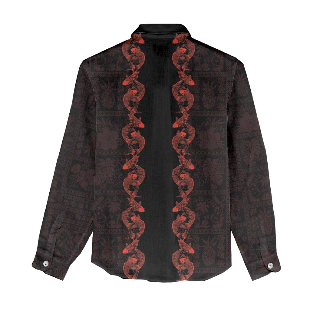 Hawaii Japan Koi Fish Red Women Casual Shirt Tapa Pattern LT01 - Polynesian Pride