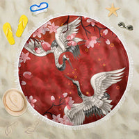 Hawaii Japan Cranes Sakura Flower Red Beach Blanket Japan Heritage Spirit LT01 One Size 150cm Red - Polynesian Pride