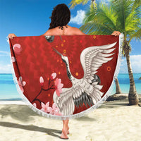 Hawaii Japan Cranes Sakura Flower Red Beach Blanket Japan Heritage Spirit LT01 - Polynesian Pride