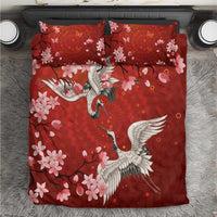 Hawaii Japan Cranes Sakura Flower Red Bedding Set Japan Heritage Spirit LT01 Red - Polynesian Pride