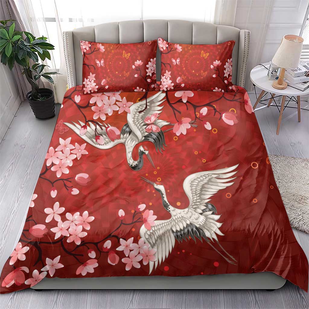 Hawaii Japan Cranes Sakura Flower Red Bedding Set Japan Heritage Spirit LT01 - Polynesian Pride