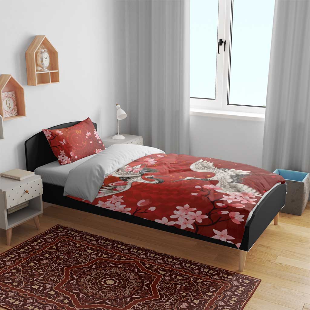 Hawaii Japan Cranes Sakura Flower Red Bedding Set Japan Heritage Spirit LT01 - Polynesian Pride