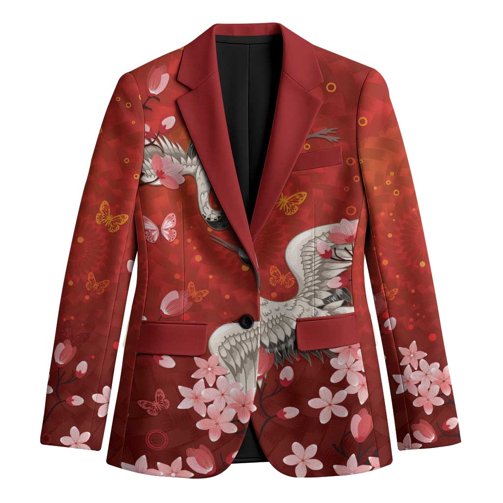 Hawaii Japan Cranes Sakura Flower Red Blazer Japan Heritage Spirit - Polynesian Pride