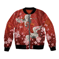 Hawaii Japan Cranes Sakura Flower Red Bomber Jacket Japan Heritage Spirit LT01 Unisex Red - Polynesian Pride