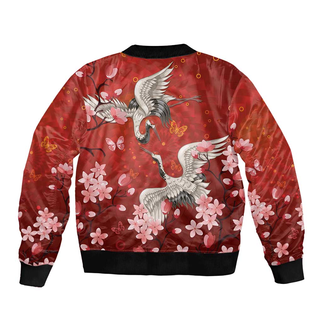 Hawaii Japan Cranes Sakura Flower Red Bomber Jacket Japan Heritage Spirit LT01 - Polynesian Pride