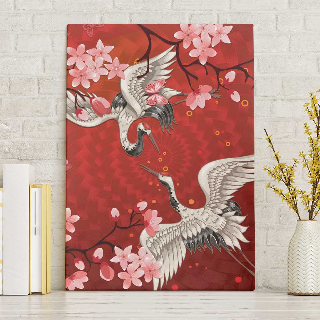 Hawaii Japan Cranes Sakura Flower Red Canvas Wall Art Japan Heritage Spirit LT01 Without Frame Red - Polynesian Pride