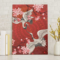 Hawaii Japan Cranes Sakura Flower Red Canvas Wall Art Japan Heritage Spirit LT01 Without Frame Red - Polynesian Pride