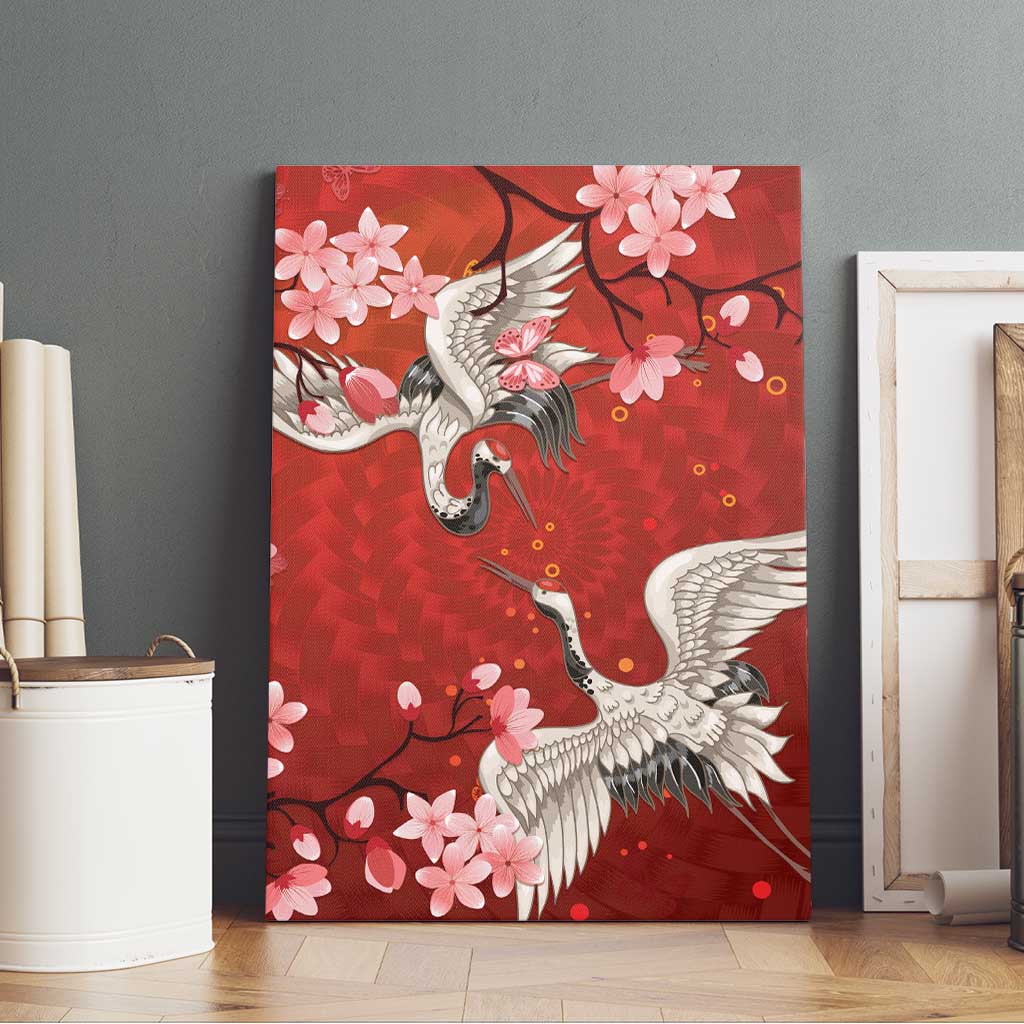 Hawaii Japan Cranes Sakura Flower Red Canvas Wall Art Japan Heritage Spirit LT01 - Polynesian Pride