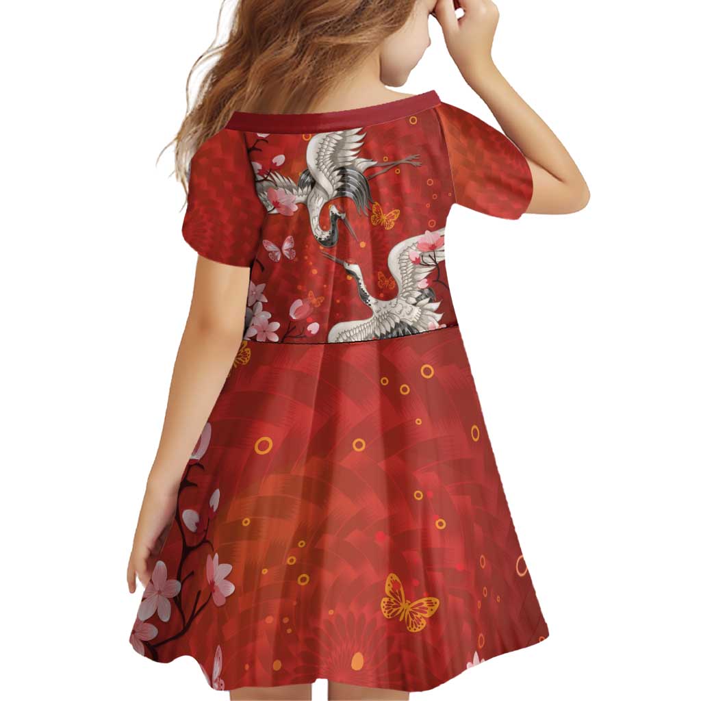 Hawaii Japan Cranes Sakura Flower Red Family Matching Long Sleeve Bodycon Dress and Hawaiian Shirt Japan Heritage Spirit - Polynesian Pride