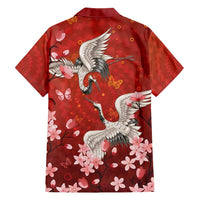 Hawaii Japan Cranes Sakura Flower Red Family Matching Long Sleeve Bodycon Dress and Hawaiian Shirt Japan Heritage Spirit - Polynesian Pride