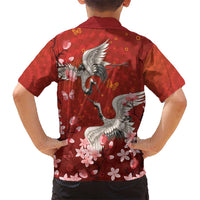Hawaii Japan Cranes Sakura Flower Red Family Matching Mermaid Dress and Hawaiian Shirt Japan Heritage Spirit - Polynesian Pride