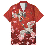 Hawaii Japan Cranes Sakura Flower Red Family Matching Off Shoulder Maxi Dress and Hawaiian Shirt Japan Heritage Spirit - Polynesian Pride
