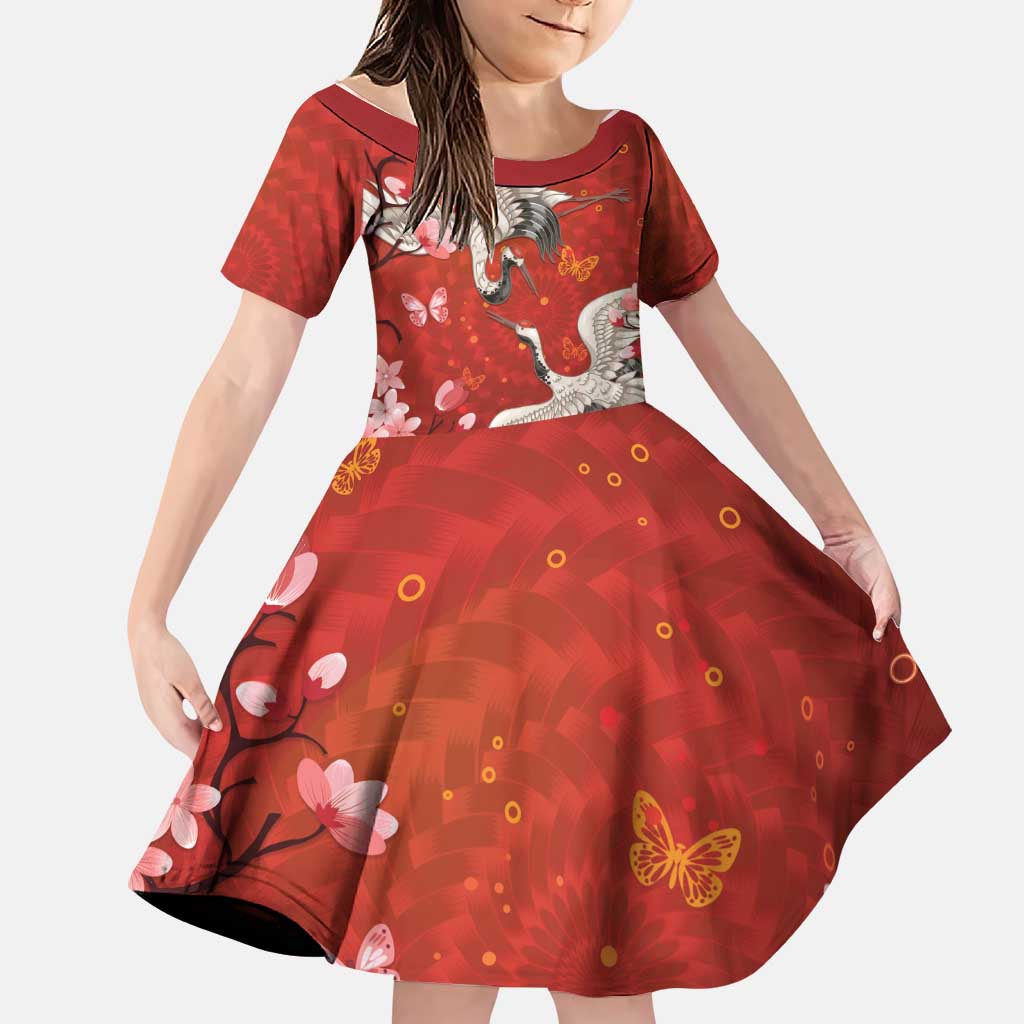 Hawaii Japan Cranes Sakura Flower Red Family Matching Summer Maxi Dress and Hawaiian Shirt Japan Heritage Spirit - Polynesian Pride
