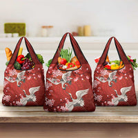 Hawaii Japan Cranes Sakura Flower Red Grocery Bag Japan Heritage Spirit LT01 3-pack One Size Red - Polynesian Pride
