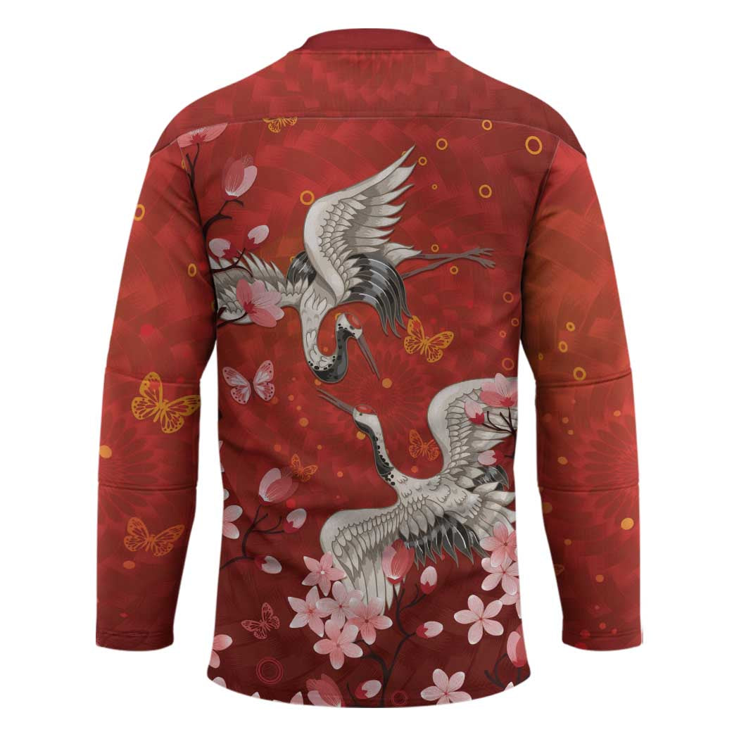 Hawaii Japan Cranes Sakura Flower Red Hockey Jersey Japan Heritage Spirit LT01 - Polynesian Pride