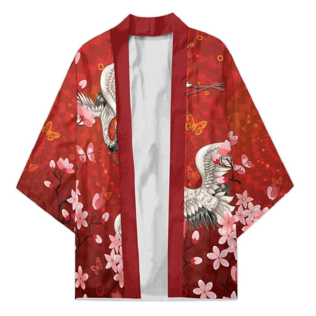 Hawaii Japan Cranes Sakura Flower Red Kimono Japan Heritage Spirit LT01 Unisex Red - Polynesian Pride