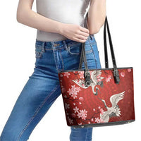 Hawaii Japan Cranes Sakura Flower Red Leather Tote Bag Japan Heritage Spirit LT01 - Polynesian Pride