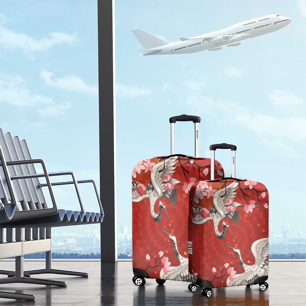 Hawaii Japan Cranes Sakura Flower Red Luggage Cover Japan Heritage Spirit LT01 - Polynesian Pride