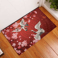 Hawaii Japan Cranes Sakura Flower Red Rubber Doormat Japan Heritage Spirit LT01 - Polynesian Pride