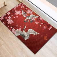 Hawaii Japan Cranes Sakura Flower Red Rubber Doormat Japan Heritage Spirit LT01 - Polynesian Pride