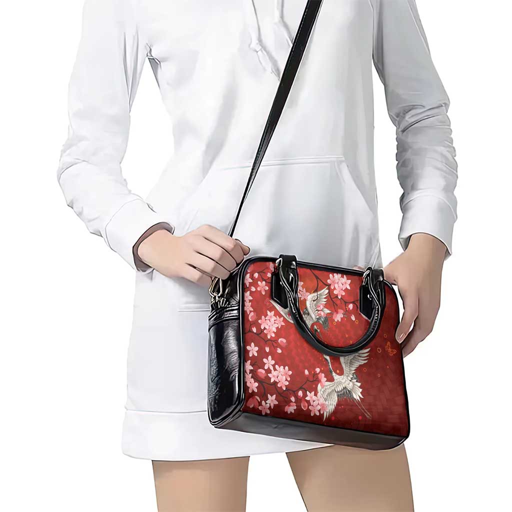 Hawaii Japan Cranes Sakura Flower Red Shoulder Handbag Japan Heritage Spirit - Polynesian Pride