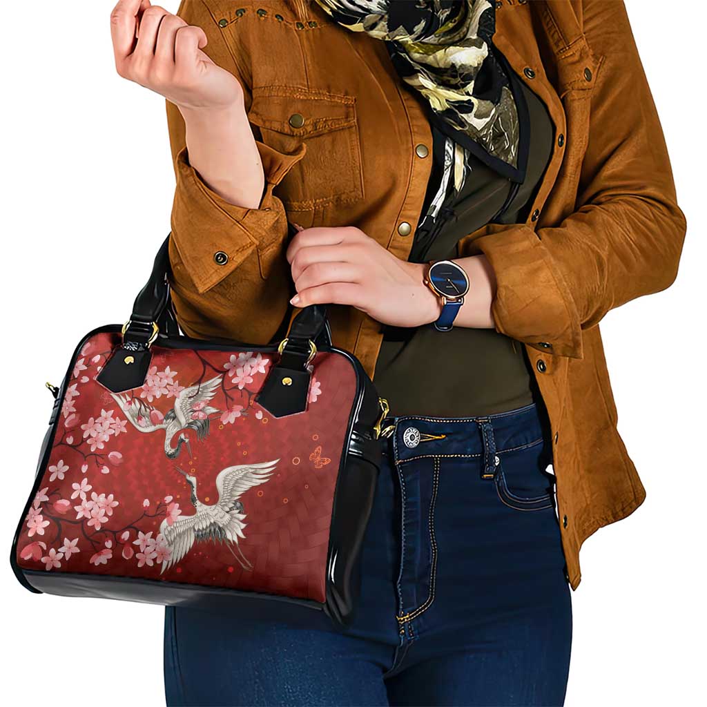 Hawaii Japan Cranes Sakura Flower Red Shoulder Handbag Japan Heritage Spirit - Polynesian Pride
